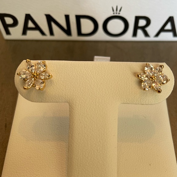 New Authentic Pandora Sparkling Herbarium Cluster Stud Earrings 14k gold plated - Picture 2 of 10